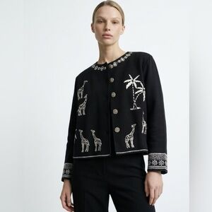 Daniel K Vintage black jacket with White Giraffe & Palm Embroidery